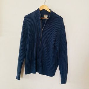 LL bean large blue rubbed full zip sweater cardigan
